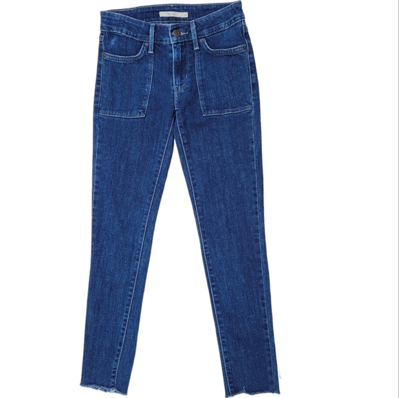 Levi's 711 Skinny Blue Denim Crop Jean Raw Hem Patch Pockets Women's 24 Mid Rise - Picture 3 of 7